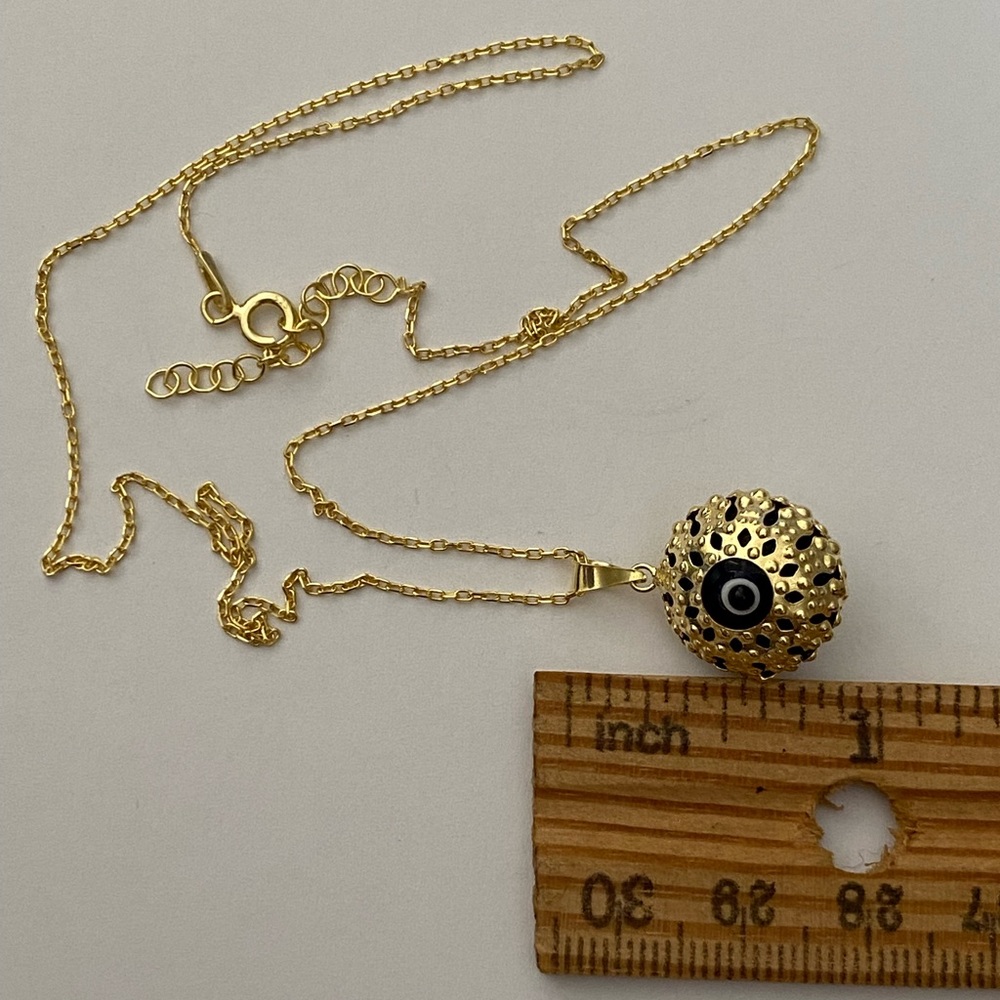 🧿925 Silver necklace glass blue evileye bead yellow gold plated - Picture 3 of 6